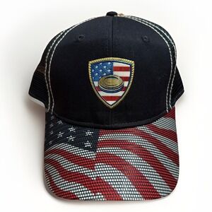 Paramount Apparel Navy Flag Emblem Netted Trucker Hat